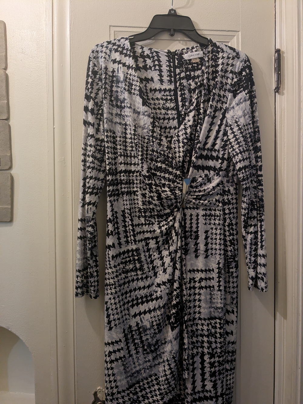 Calvin Klein Black and White Abstract Print Dress